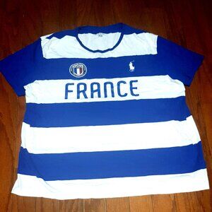 Ralph Lauren France T-Shirt In Blue & White Striped Vintage Size XXL